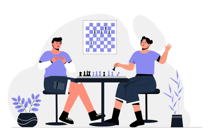 Chess Playing Kids Flat Vector Illustration